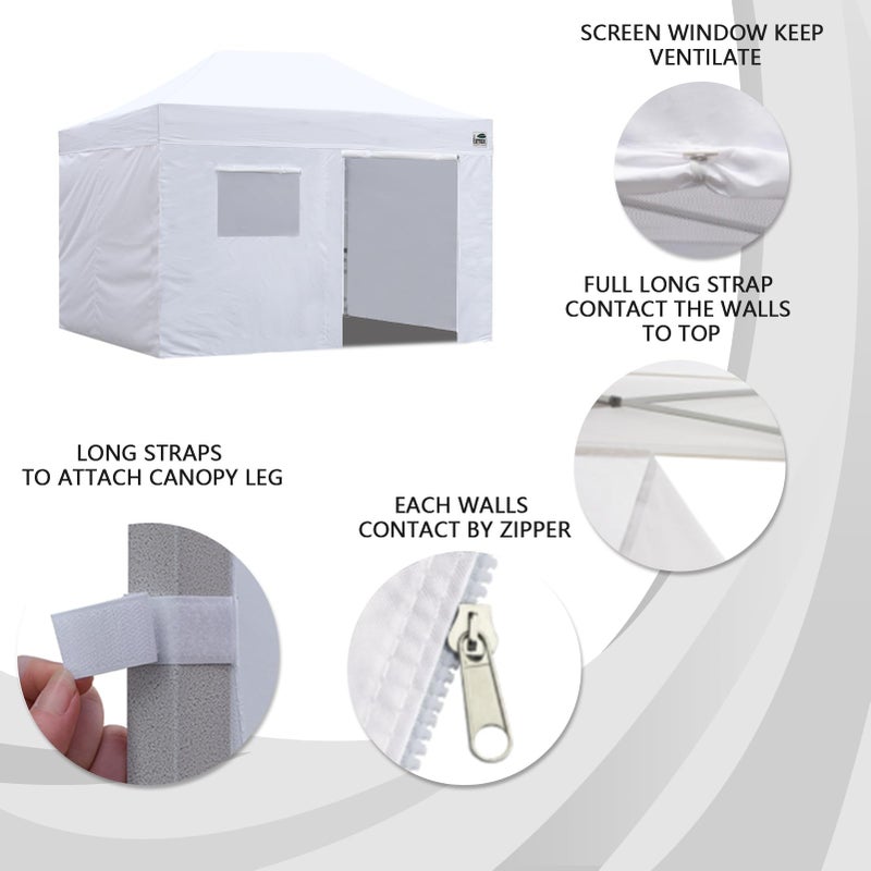 Eurmax USA Full Zippered Walls for 10 x 10 Easy Pop Up Canopy Tent,Enclosure Sidewall Kit with Roller Up Mesh Window and Door 4 Walls ONLY,NOT Including Frame and Top (White) - Image 4
